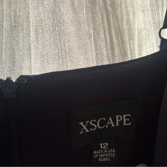 Xscape Satin Ruffle Dress Navy Blue Hi Low Maxi Formal Gown Sleeveless NWT Sz 12 - Picture 6 of 8